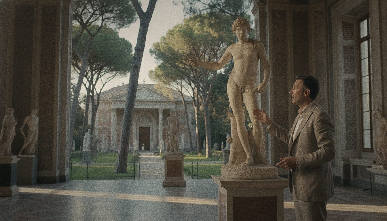 Guía explicando la escultura de Bernini durante un turno de visita en el Museo Borghese